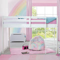 White Twin Loft Bed with Guardrail and Ladder E5493