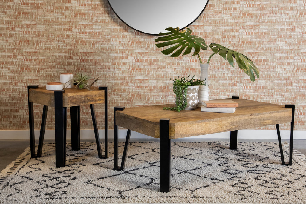 Wooden Square Top End Table Natural and Matte Black H12069