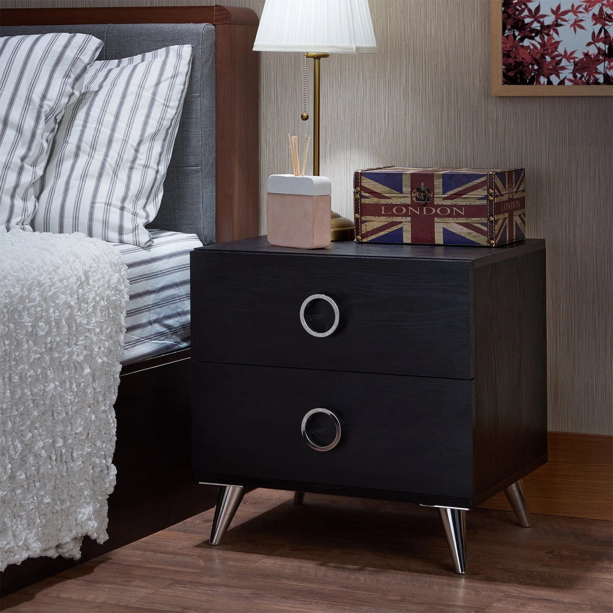 Black Accent Table with 2 Drawers B62804