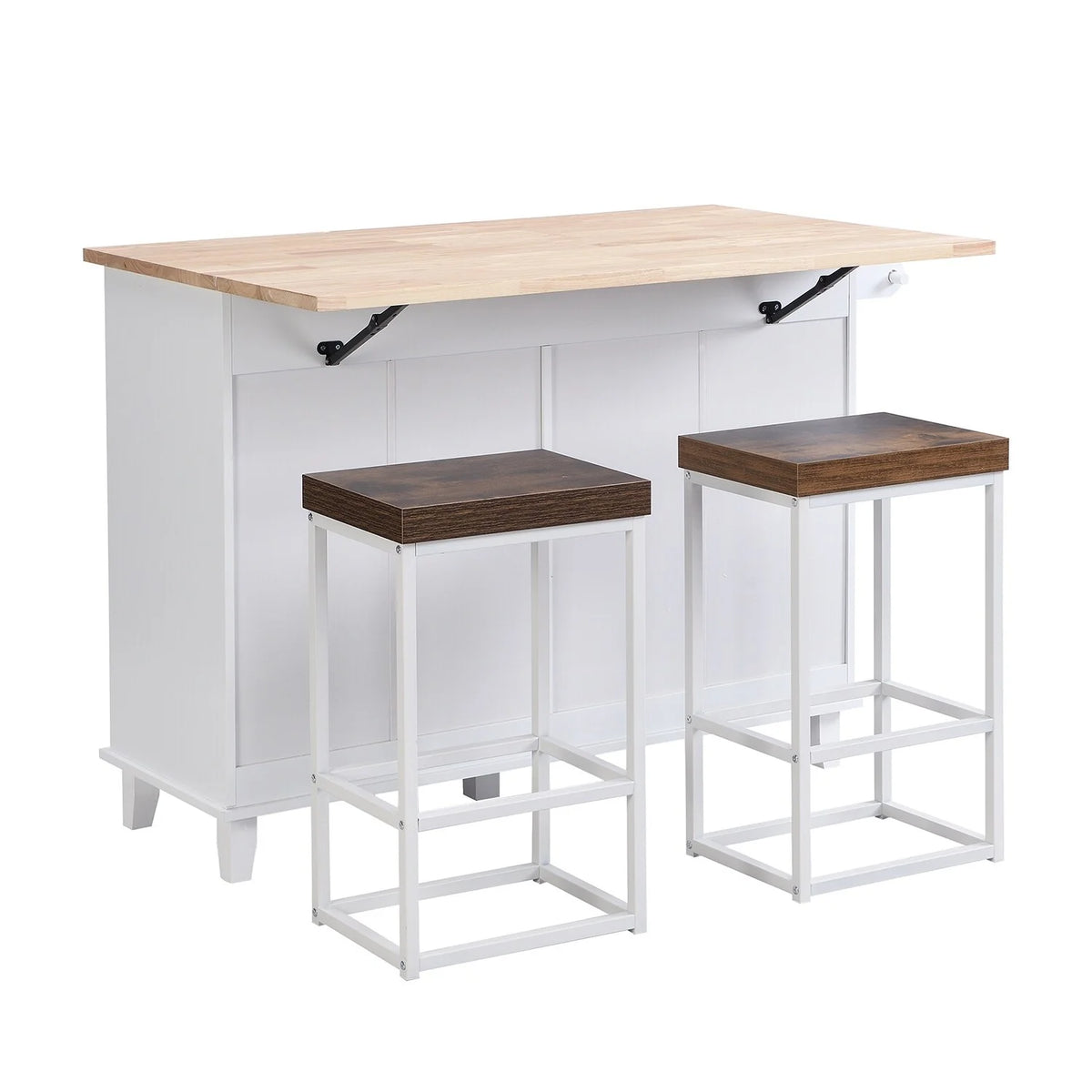 Blue Kitchen Island Set with Drop Leaf and 2 Seatings I736