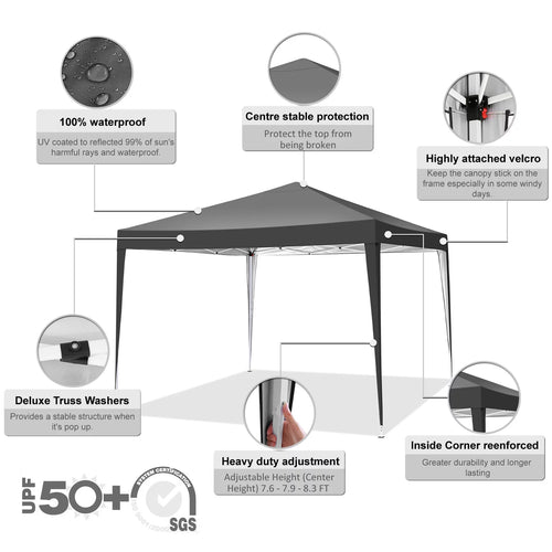 10 x 10 FT Black Pop-Up Canopy with Carrying Bag E2716