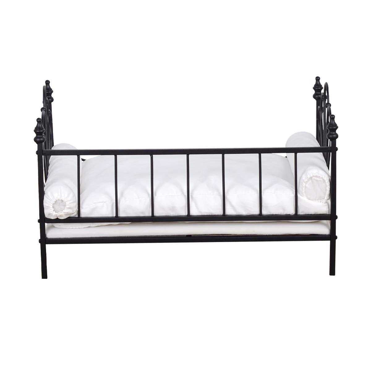 Dog Bed with Metal Frame and White Velvet Cushion V267