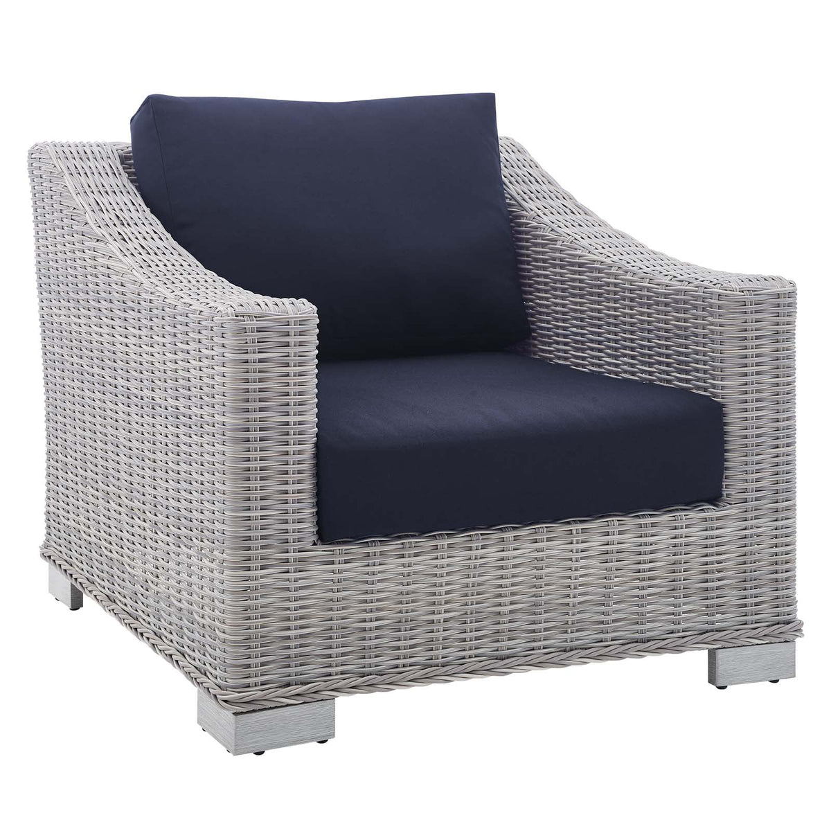 Light Gray Navy Wicker Rattan Outdoor Patio Armchair I897767