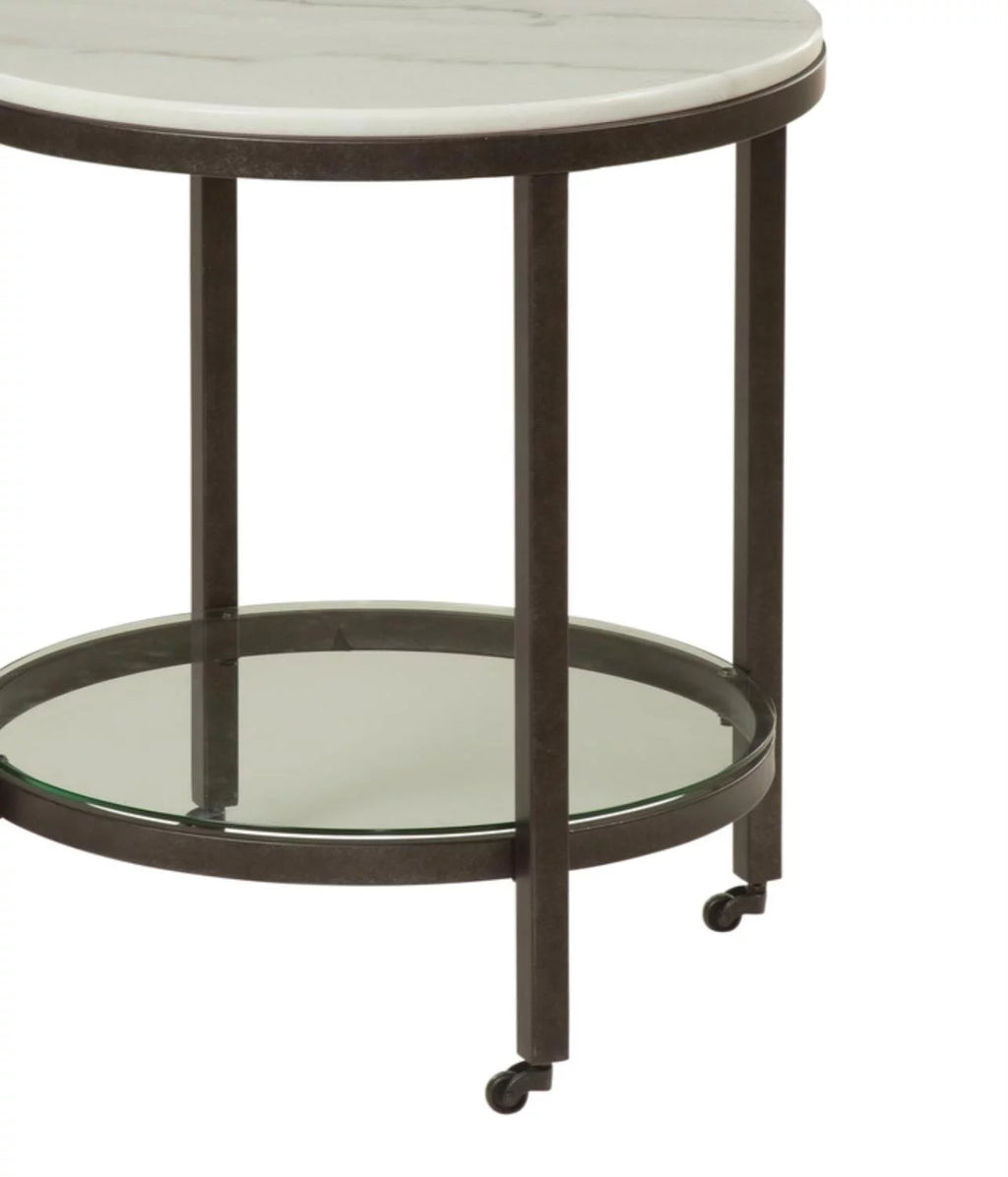 White Marble Round End Table A527365