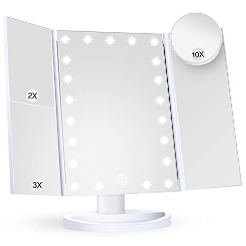 White Trifold Makeup Mirror with Lights L8825