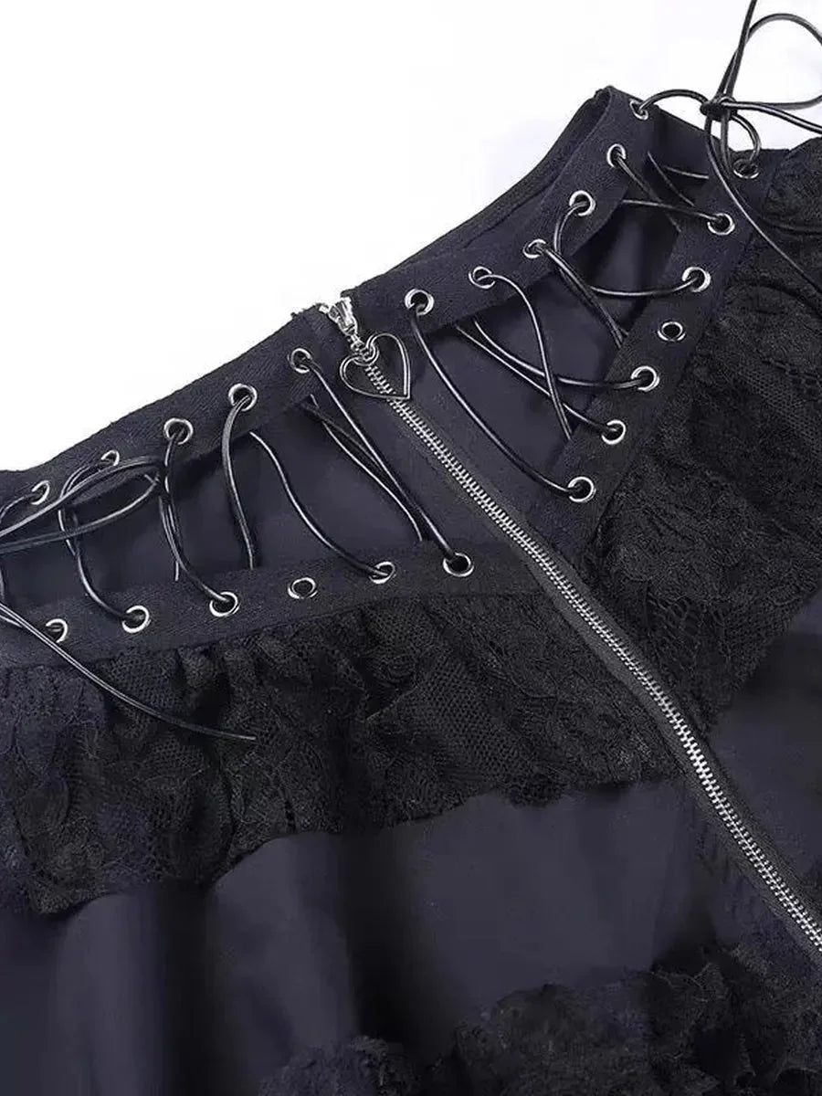 Goth Lolita Patchwork Lace Up Skirt M3666