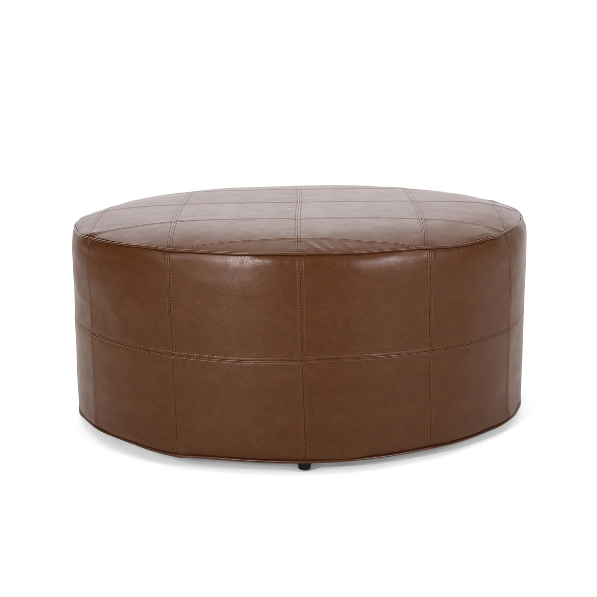 Cognac Brown Large Faux Leather Ottoman S6328