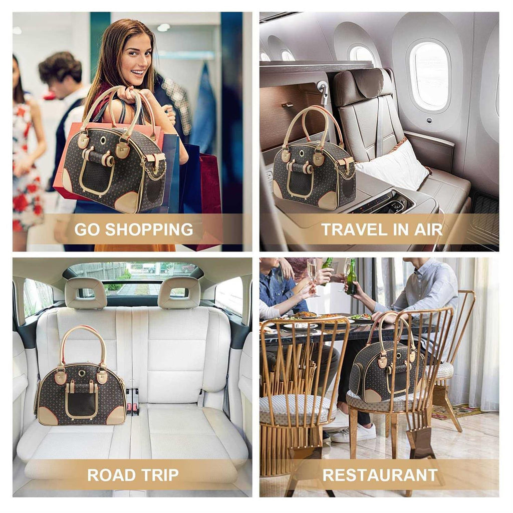 Fashion Pu Leather Dog Carrier Handbag Purse Cat Tote Bag I14587