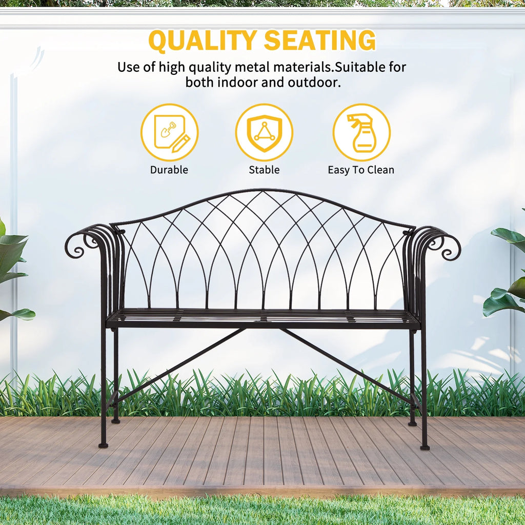 Black Metal Outdoor Bench with Armrests D571816