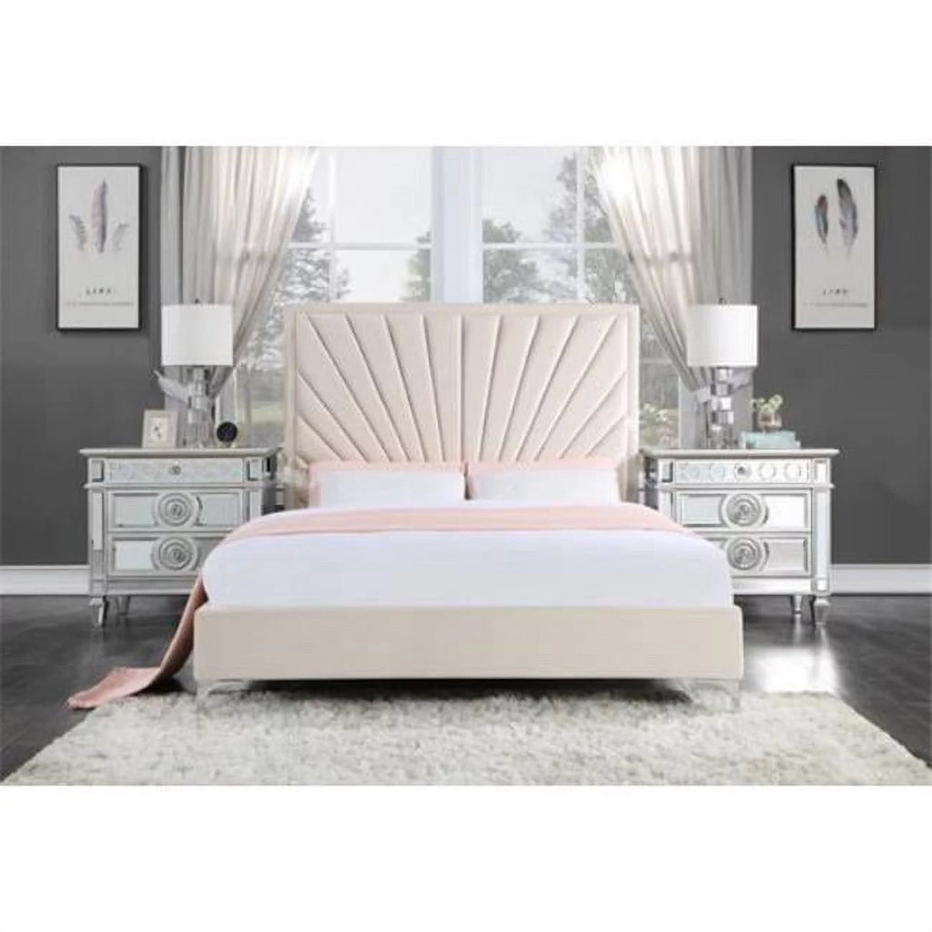 Beige Velvet Upholstered Eastern King Bed M620509
