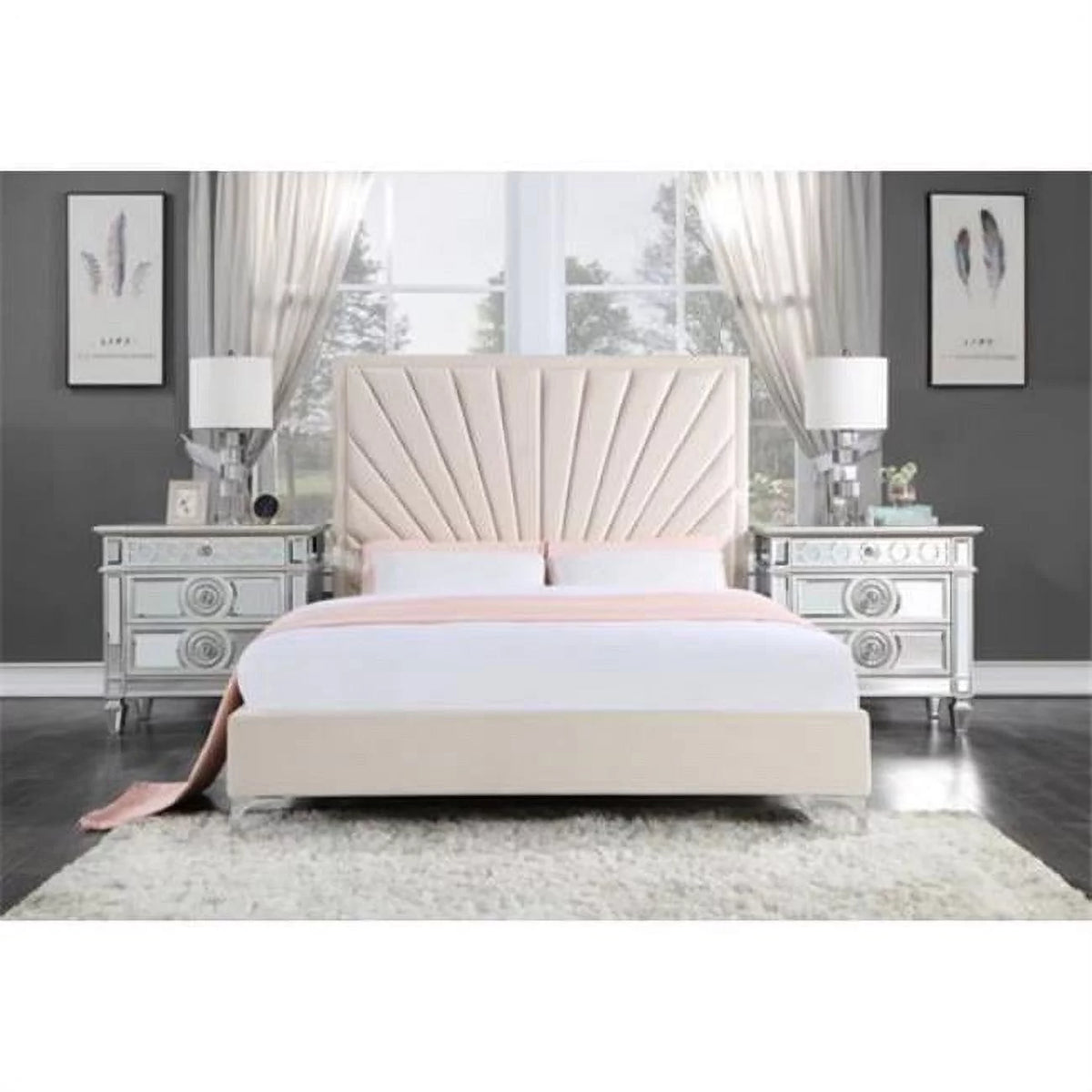 Beige Velvet Upholstered Eastern King Bed M620509