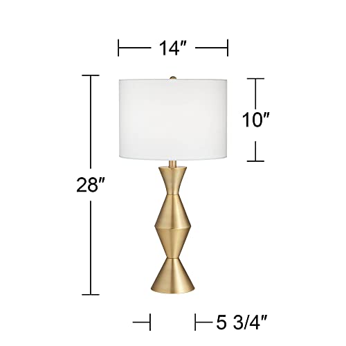 28" Tall Brass Metal Table Lamp with White Drum Shade E3019