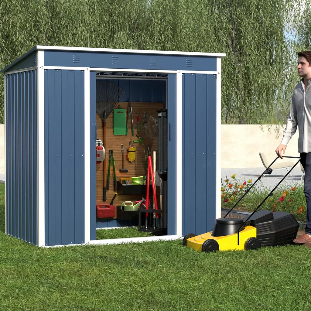 Blue White Metal Outdoor Storage Shed Q9499