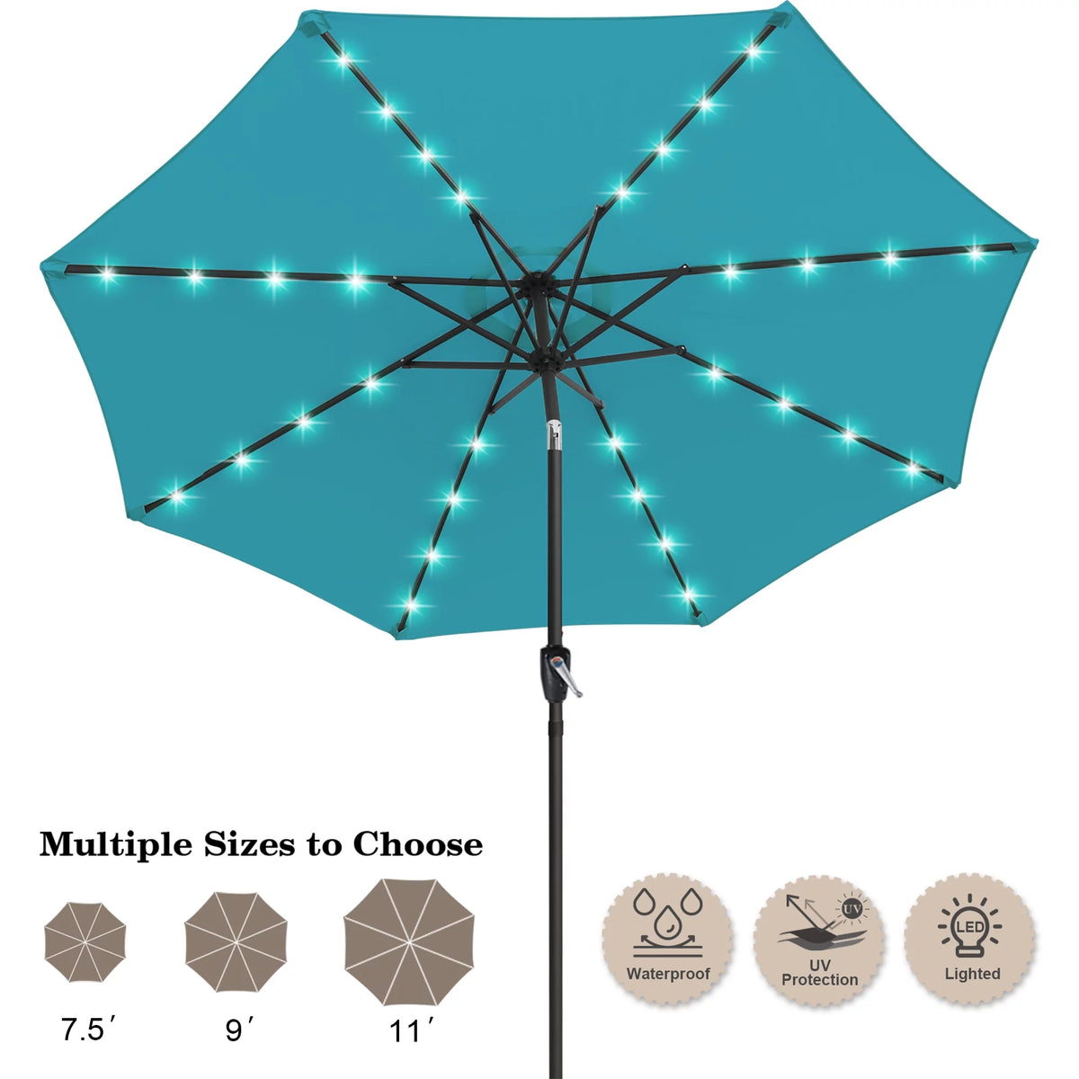 10.5ft Solar LED Patio Umbrella with Tilt and Crank T821