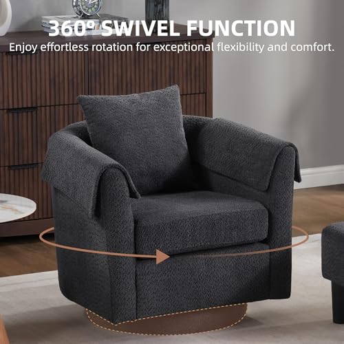 Black Chenille Swivel Accent Chair with Ottoman I908