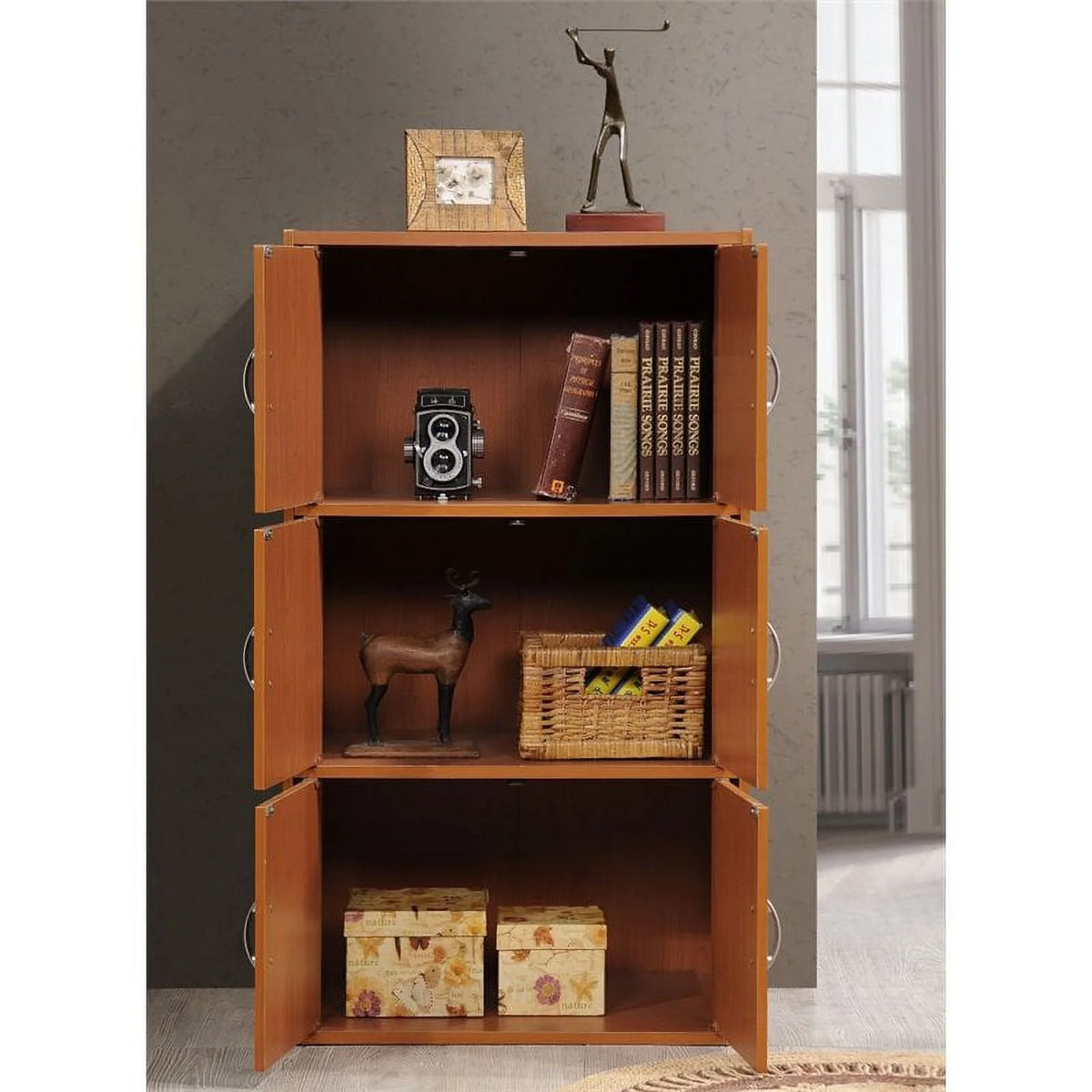3 Shelf 6 Door Bookcase in Cherry F342060