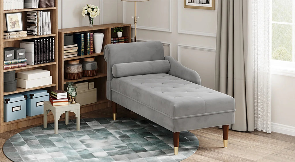 Grey Velvet Chaise Lounge D857