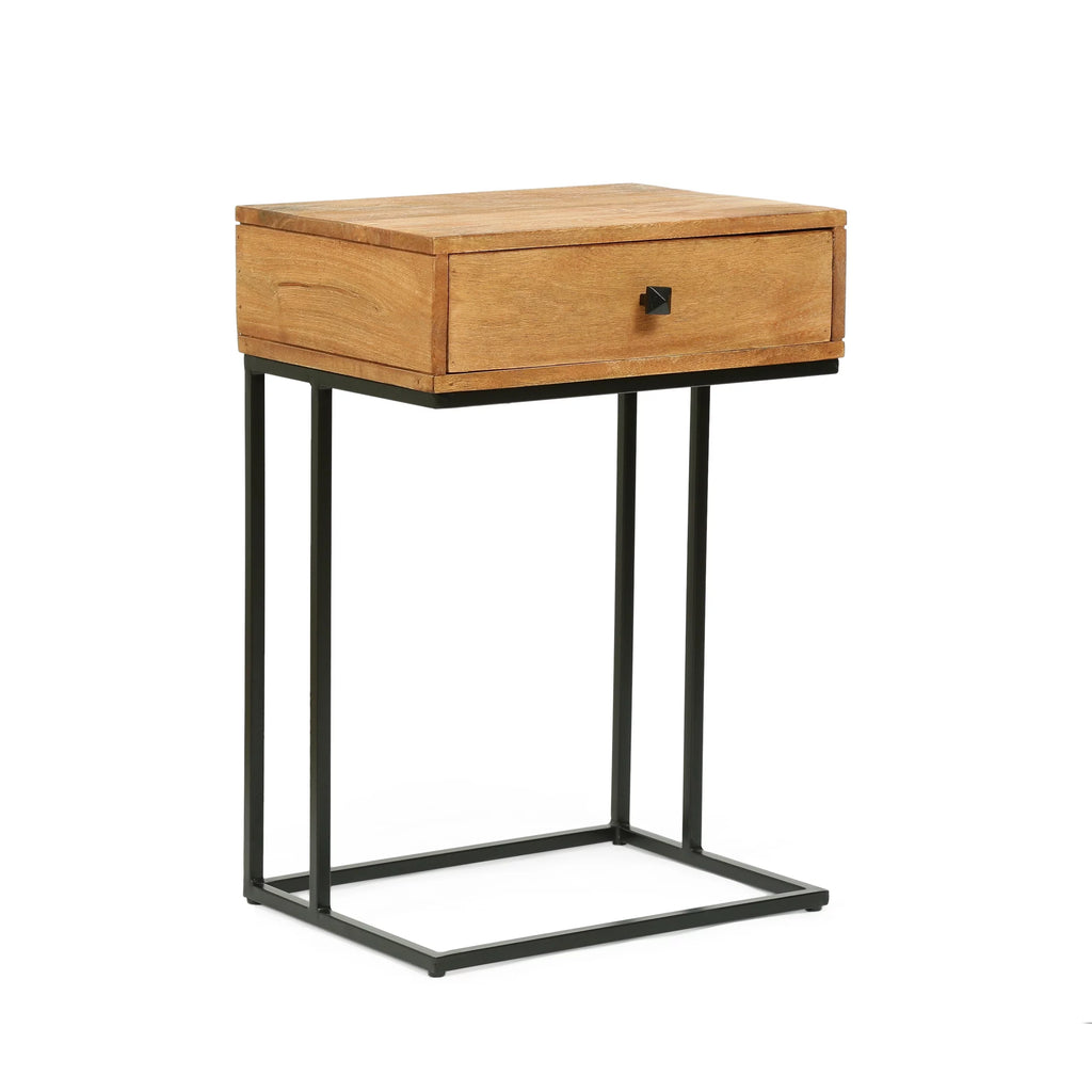 Mango Wood C-Shaped Side Table with Drawer W302160