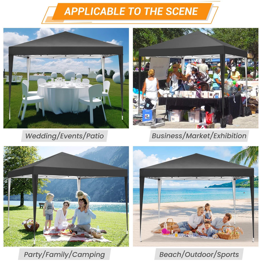 10 x 10 FT Black Pop-Up Canopy with Carrying Bag E2716