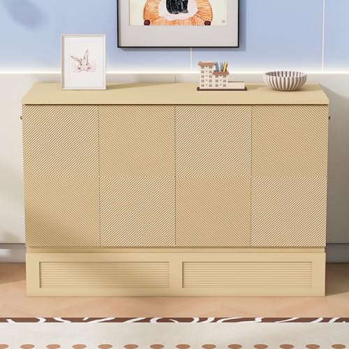 Queen Size White Wood Murphy Bed Cabinet with Storage Drawer U2845