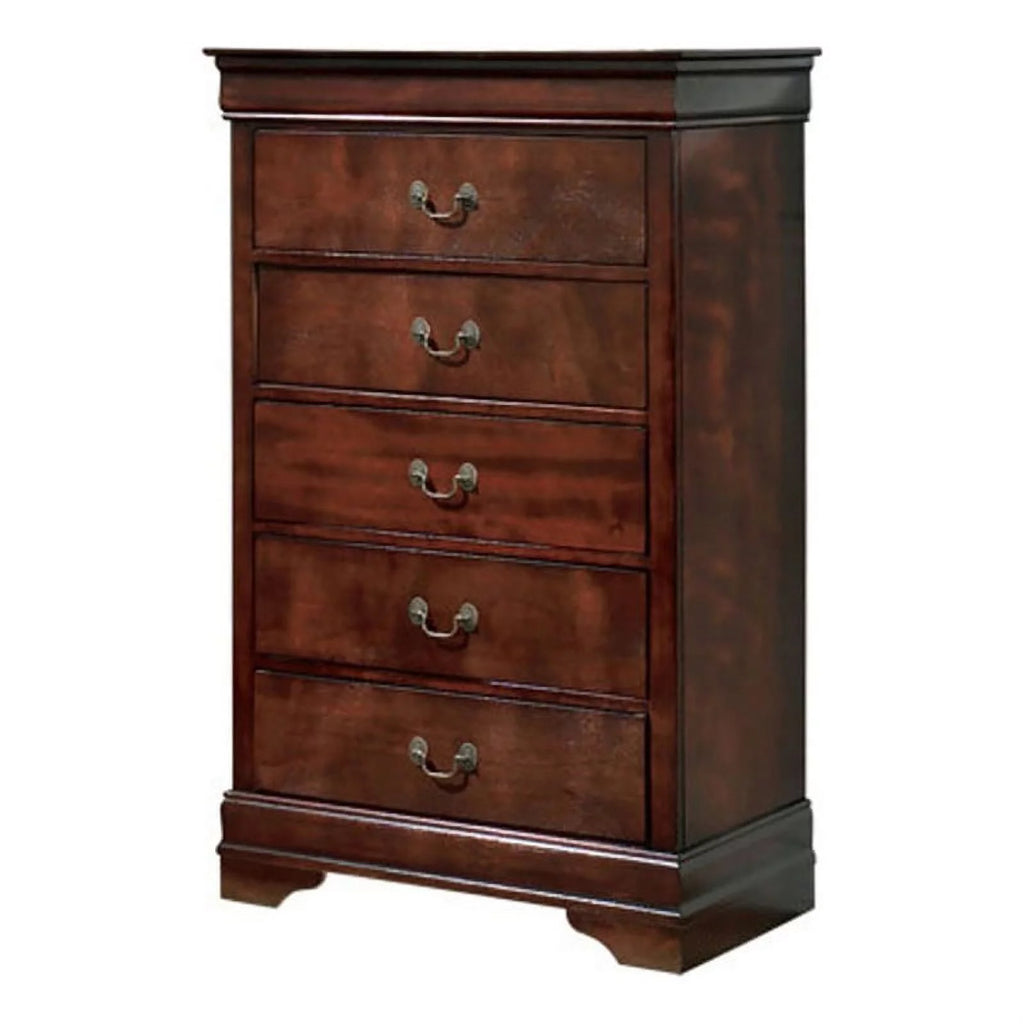5 Drawer Wood Chest in Warm Dark Brown M6655