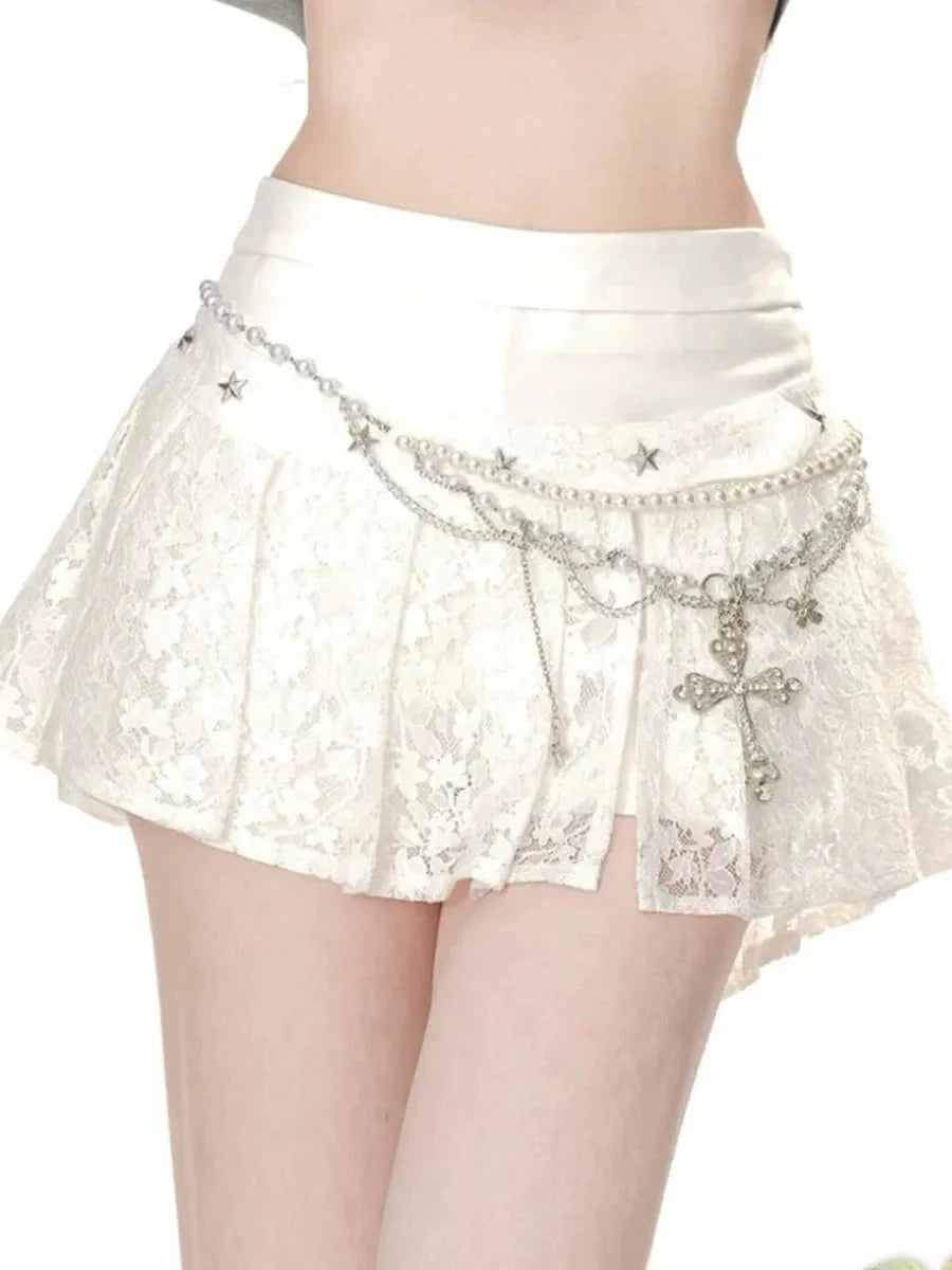 Lace Pleated Mini Skirt E72748