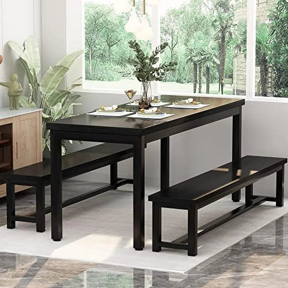 Black 4 Person Space Saving Kitchen Table Set with Rack R9737