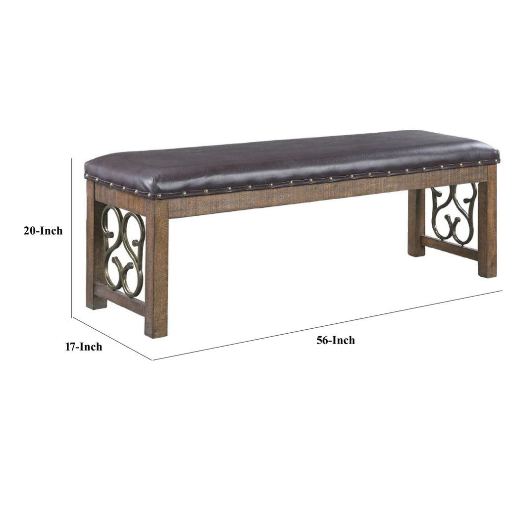 56 Inch Solid Wood Padded Bench N843