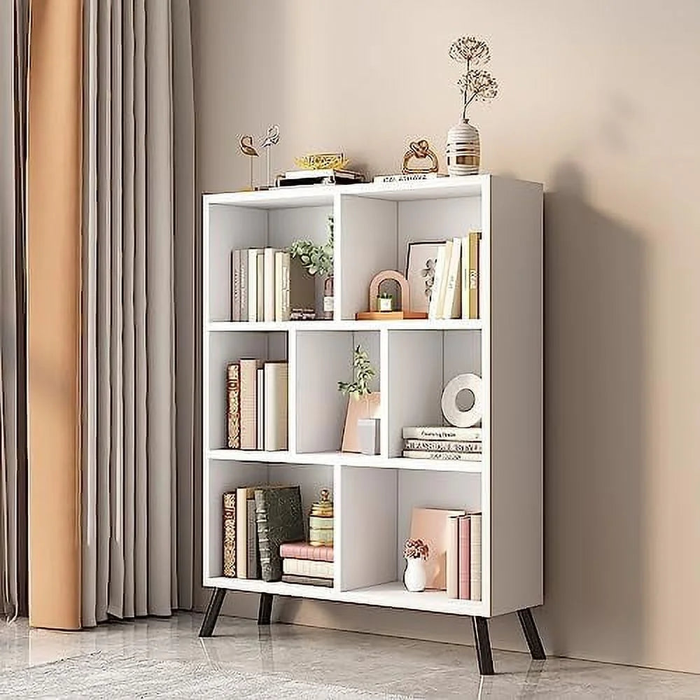 White 7 Cube 3 Tier Wood Bookshelf S9333