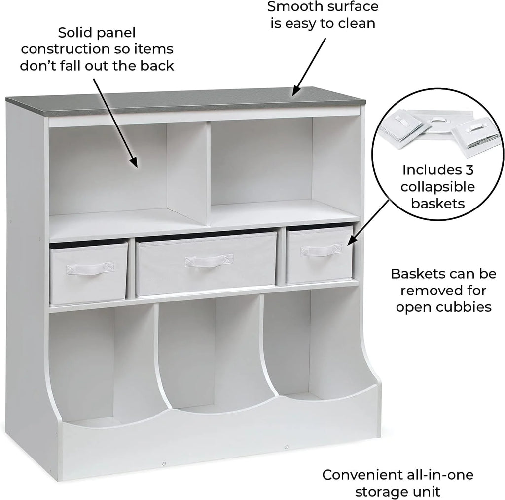 Toy Storage Unit and Book Shelf with 3 Baskets V3571