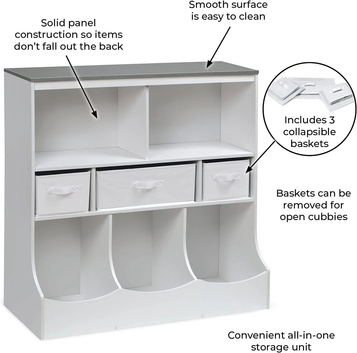 Toy Storage Unit and Book Shelf with 3 Baskets V3571