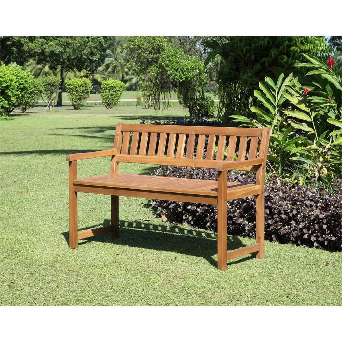 Brown Teak Wood Patio Bench I72756