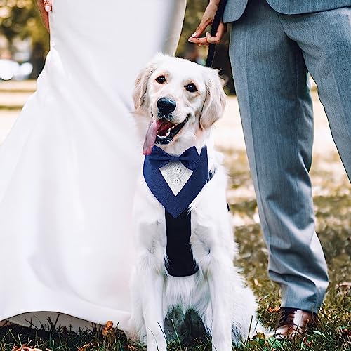 Adjustable Dog Wedding Bandana with Bow (Medium, Black) C901