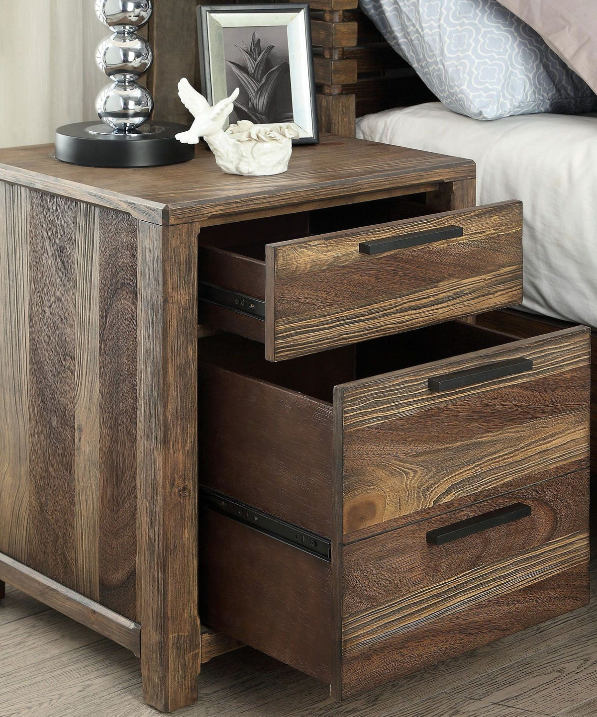 1pc Solid Wood Nightstand with Felt Lined Drawers U481