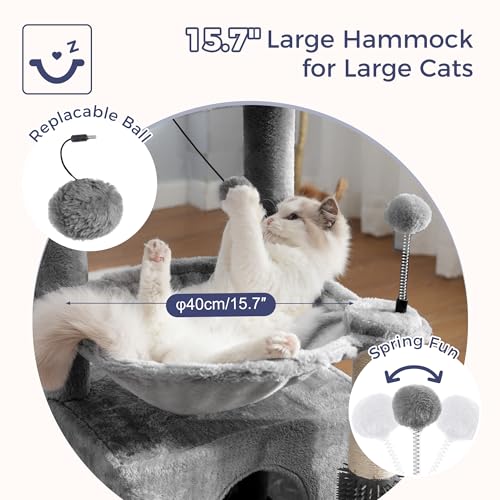 32 Inches Gray Cat Tree with Hammock and Scratching Post N431454
