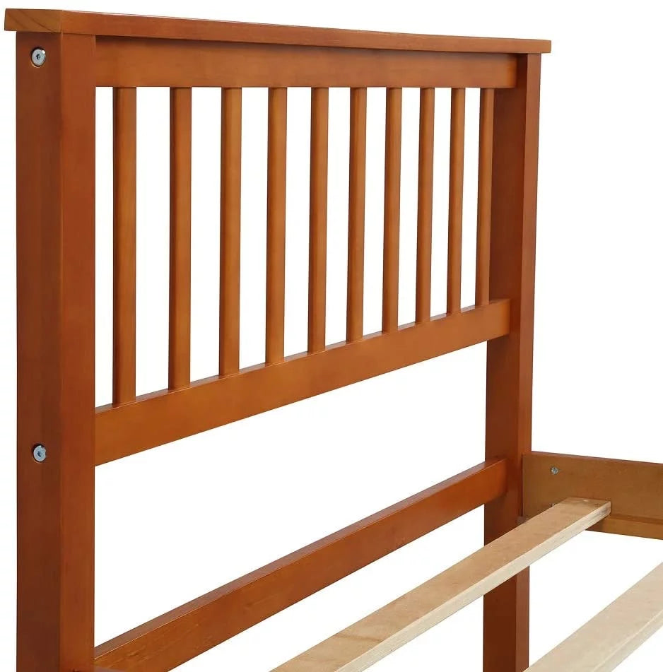 Pine Wood Low Profile Platform Bed, Twin, Oak S8307