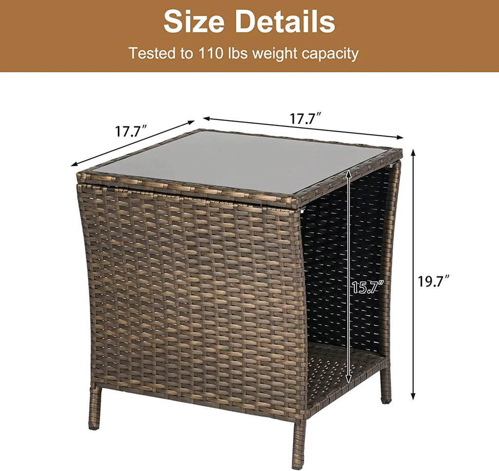Brown Wicker Rattan Side Table with Storage T109