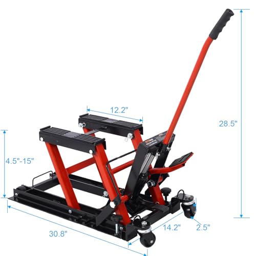 Hydraulic Motorcycle Lift Jack 1500 LBS Capacity with 4 Wheels T514