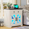 White Glass Door End Table with LED Lights and USB Port V83952