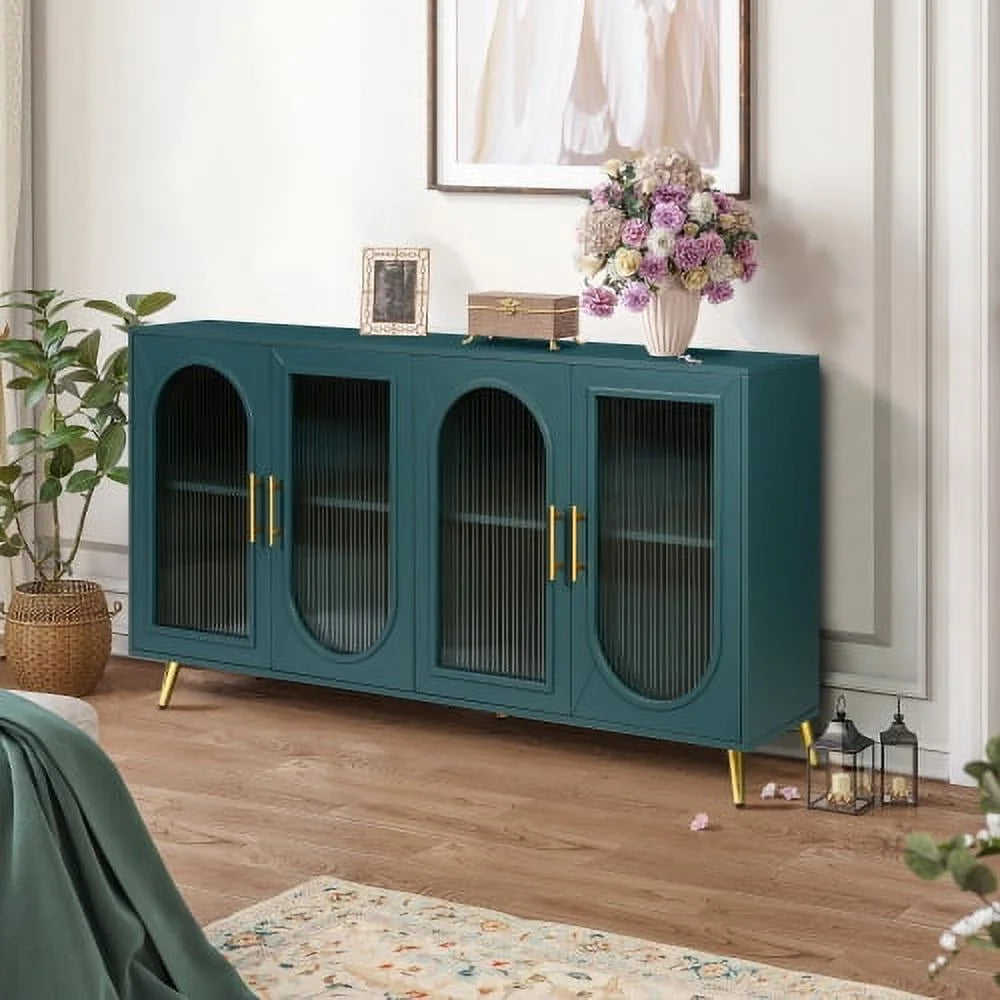 Antique Blue Wood TV Stand with Storage Cabinet X817973