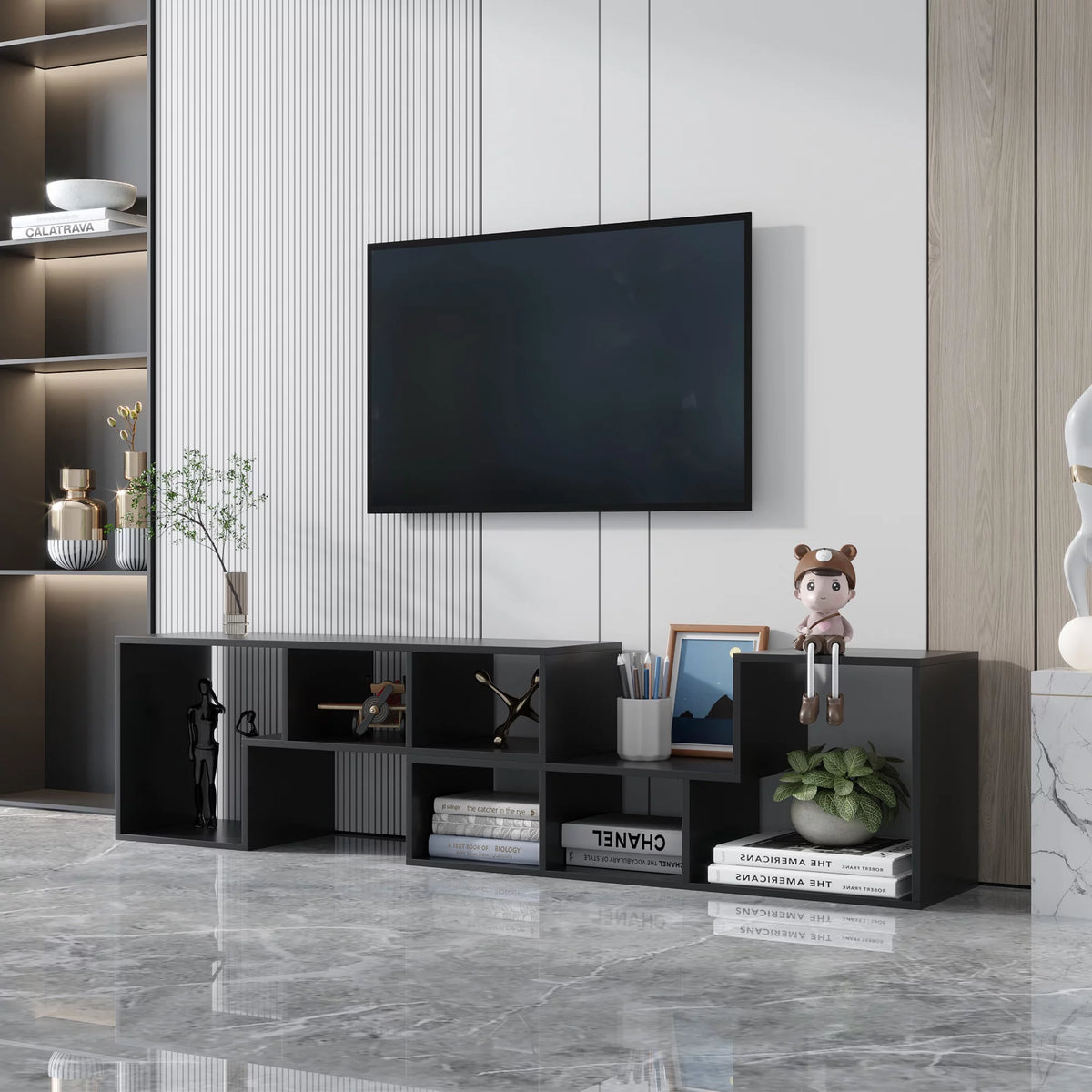 Black L Shape Wood TV Stand 41*17*12 Inch I31651