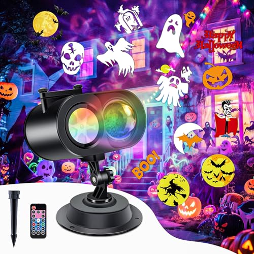 2-In-1 HD Moving Pattern Projector Lights with Remote Control, 12 Slides, 15 Colors, IP65 Waterproof R198