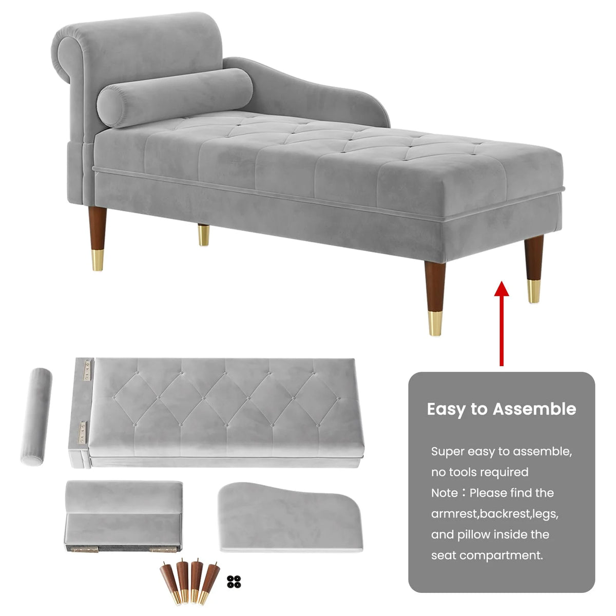 Grey Velvet Chaise Lounge D857