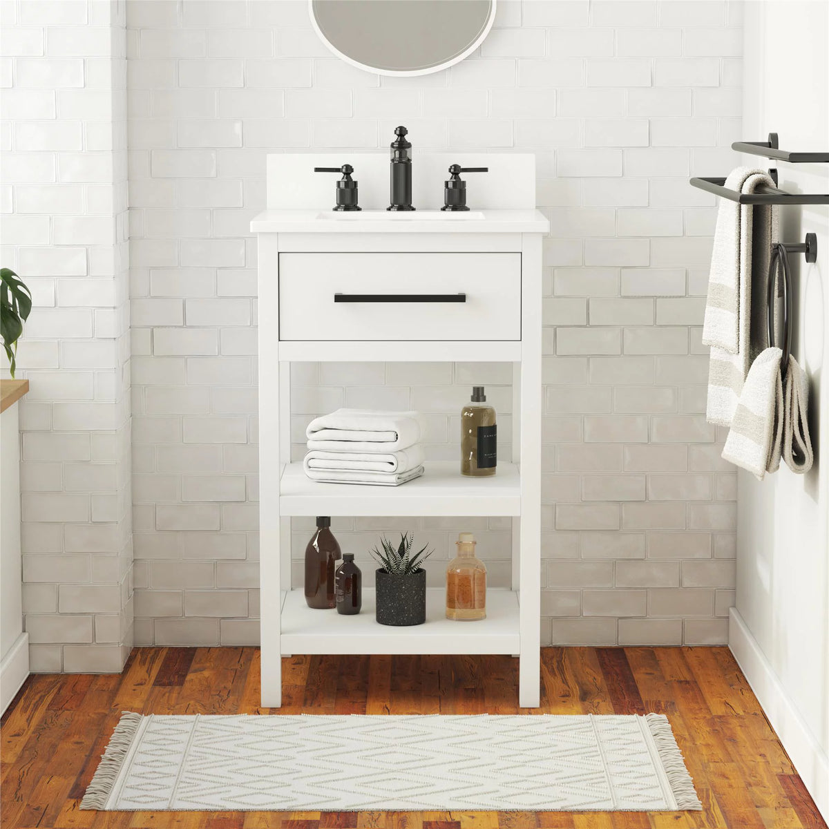White 20 Inch Bathroom Vanity with Countertop and 2 Storage Shelves J295485