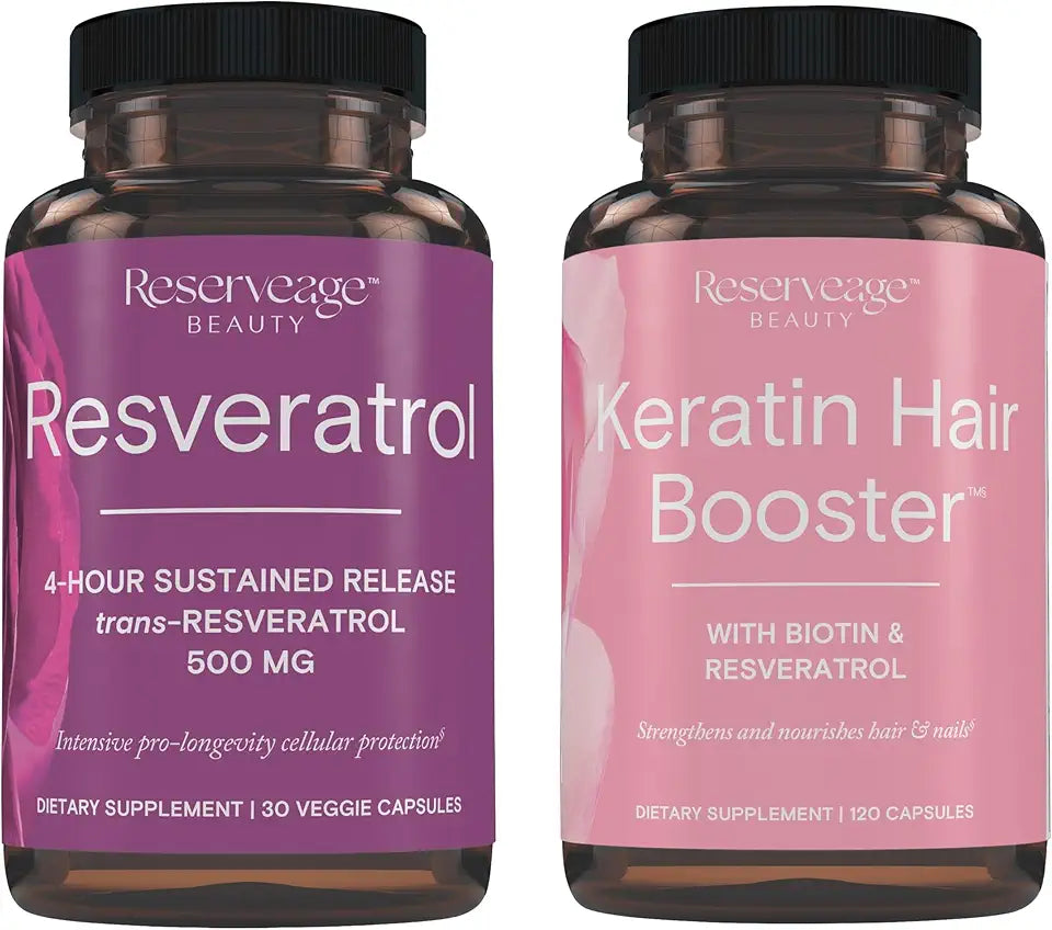 500 mg Resveratrol Antioxidant Supplement 30 Caps & Keratin Hair Booster 120 Caps W483