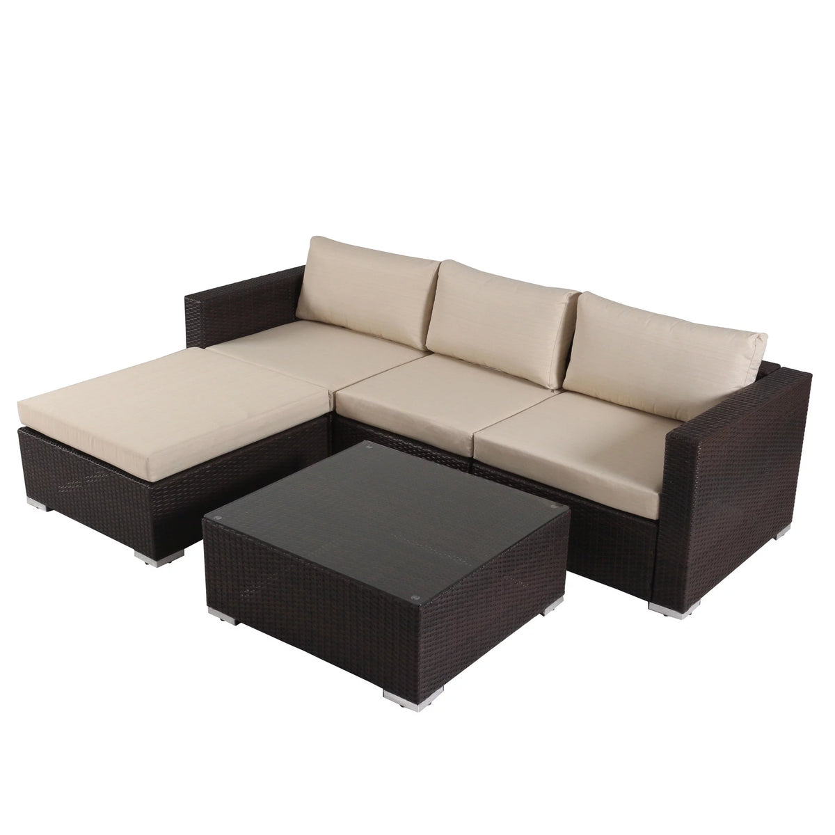 5 Piece Wicker Sectional Sofa Set with Cushions J2207