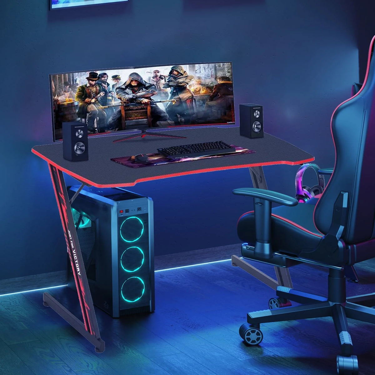 47 inch Z Shaped Gaming Desk with Headphone Hook H225375