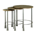 3 Piece Round Nesting End Table Set Gray Iron Legs Mango Brown Wood Q8487