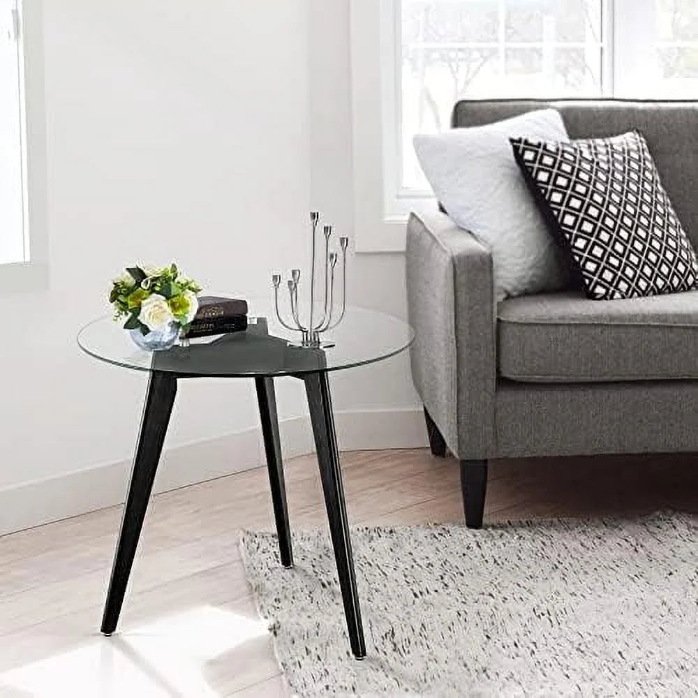 Round Glass Dining Table with Wood Legs 31.5 inch F41043