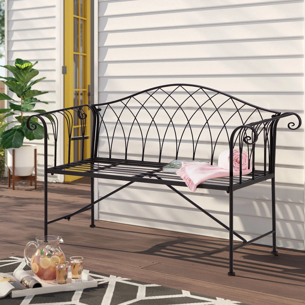 Black Metal Outdoor Bench with Armrests D571816
